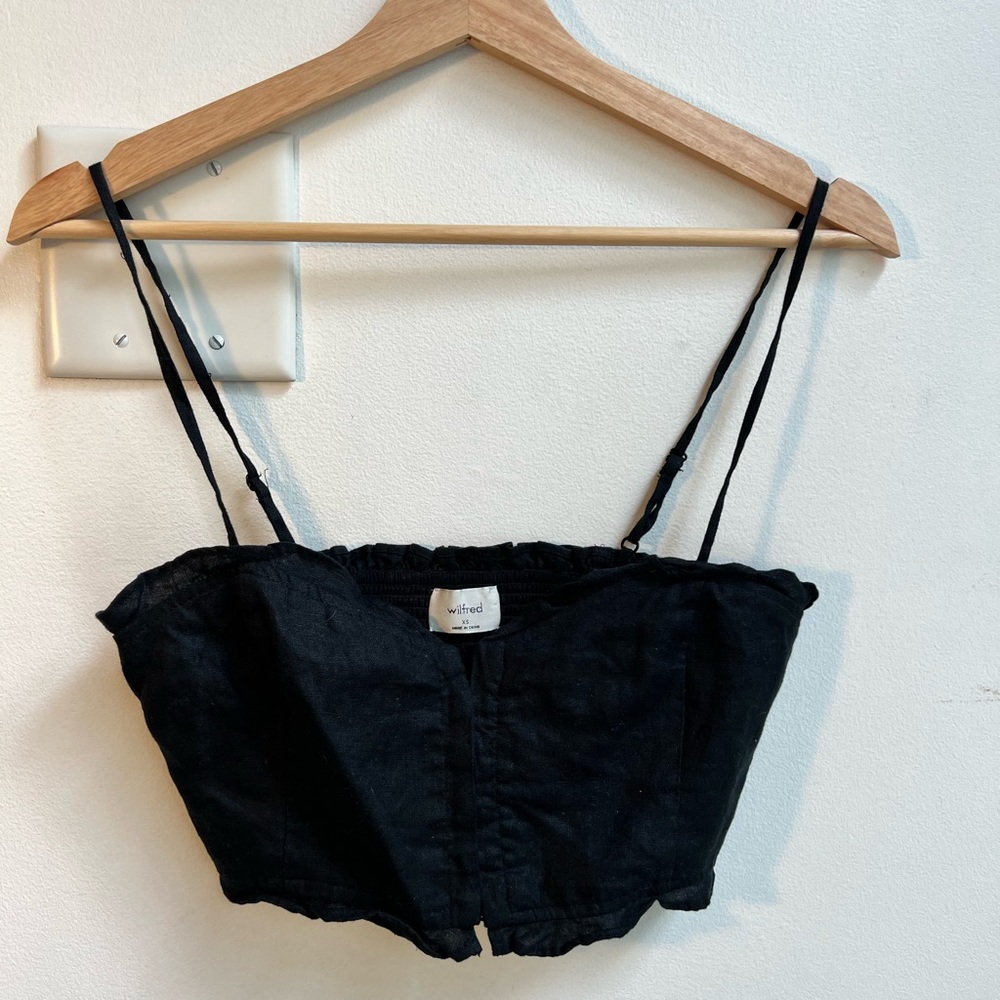 Aritzia black linen crop top XS